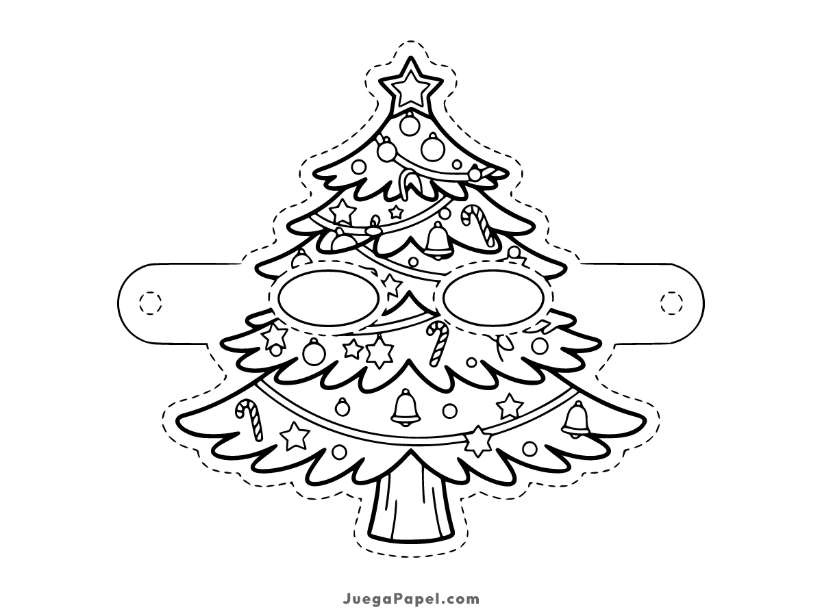 Careta recortable para imprimir, pintar y recortar de Árbol de Navidad
