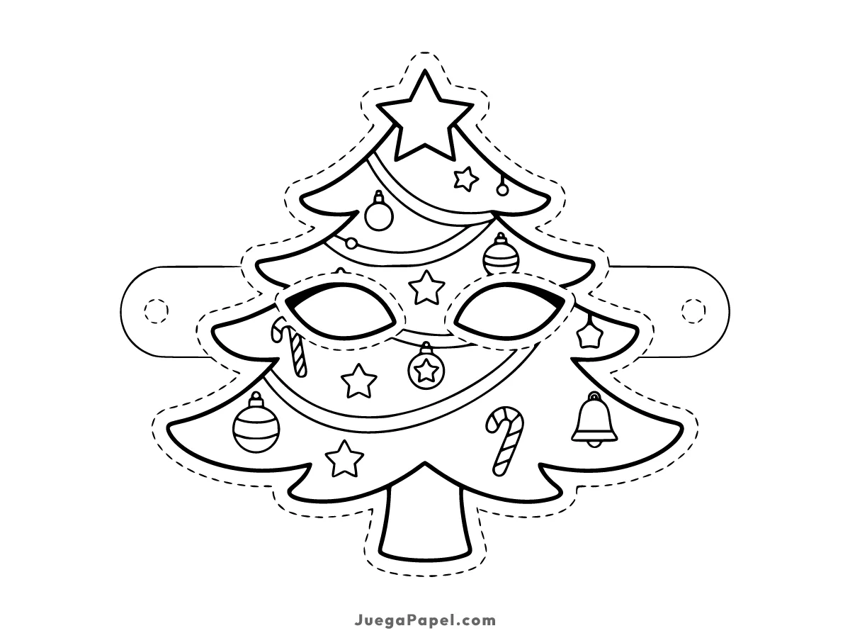 Careta recortable para imprimir, pintar y recortar de Árbol de Navidad Con Adornos Navideños