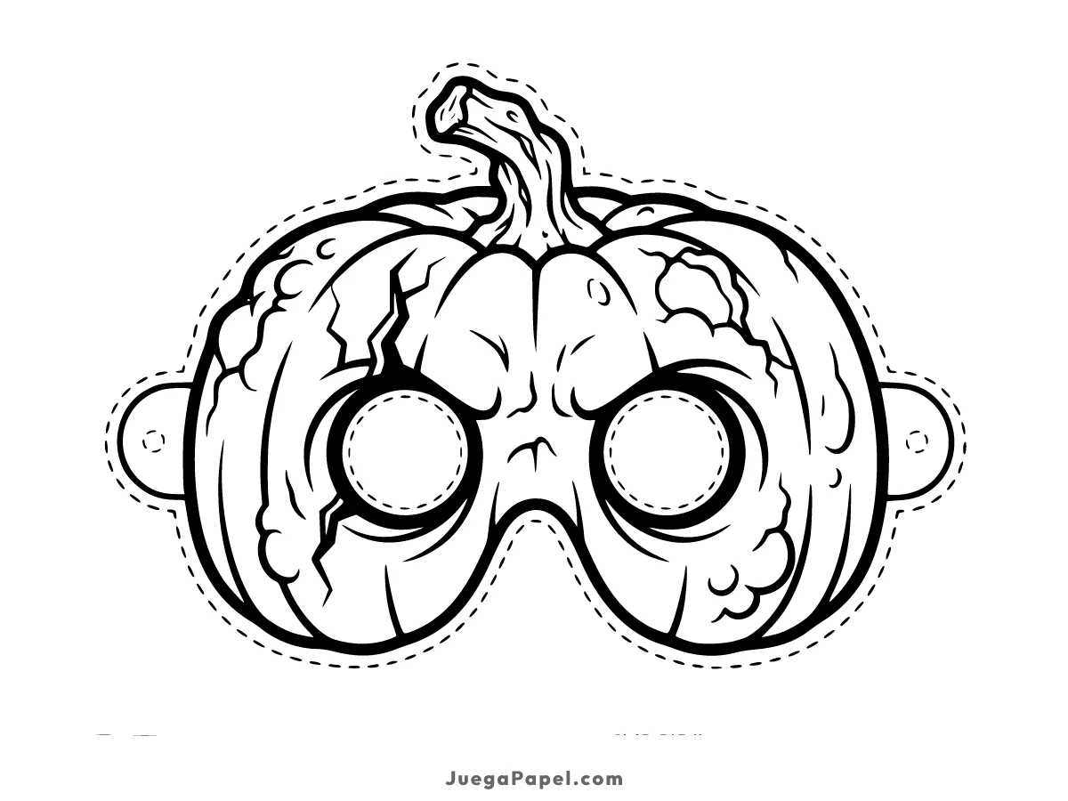 Careta recortable para imprimir, pintar y recortar de Calabaza Podrida y Descompuesta de Halloween