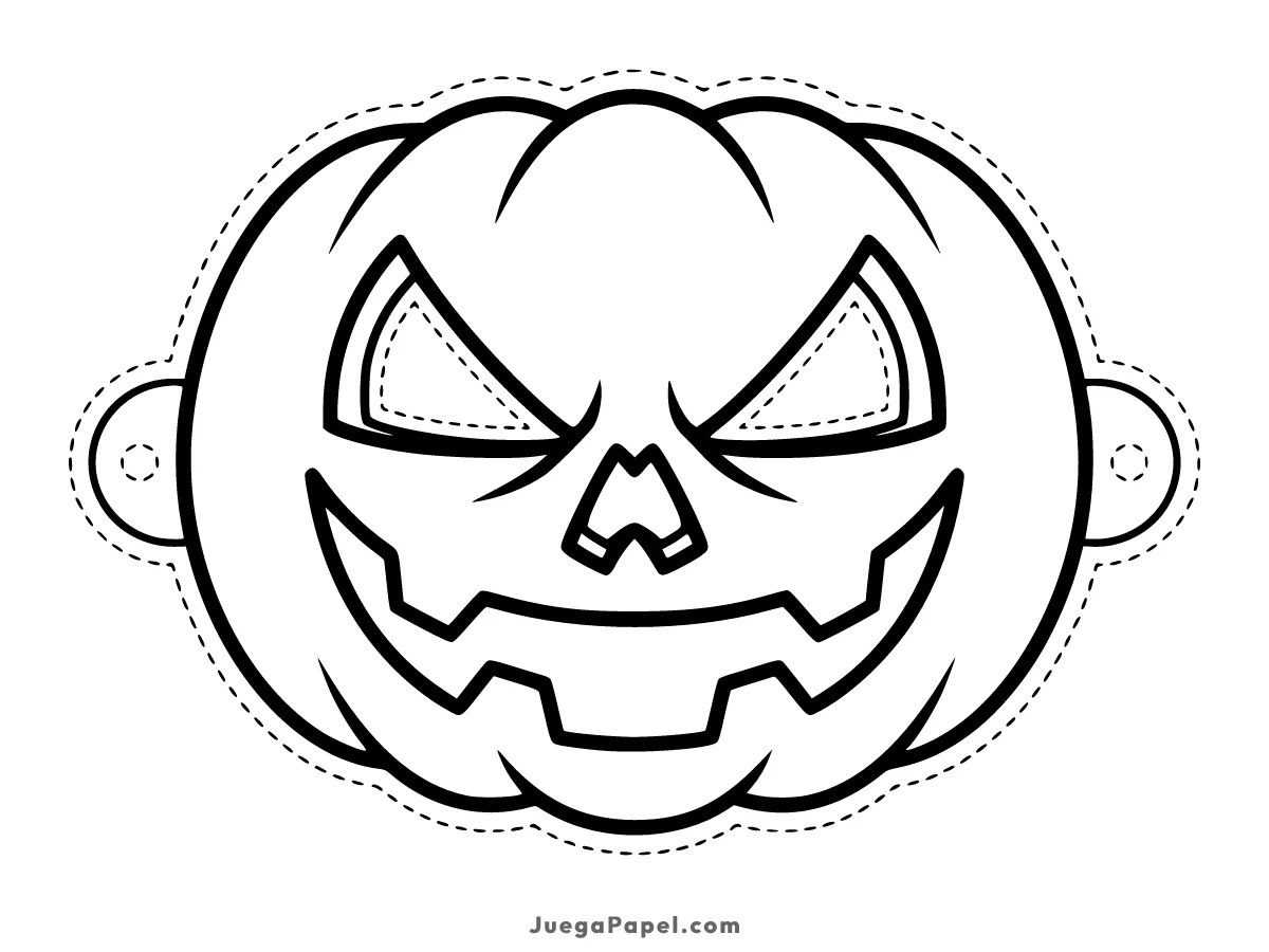 Careta recortable para imprimir, pintar y recortar de Calabaza Sonriente de Halloween