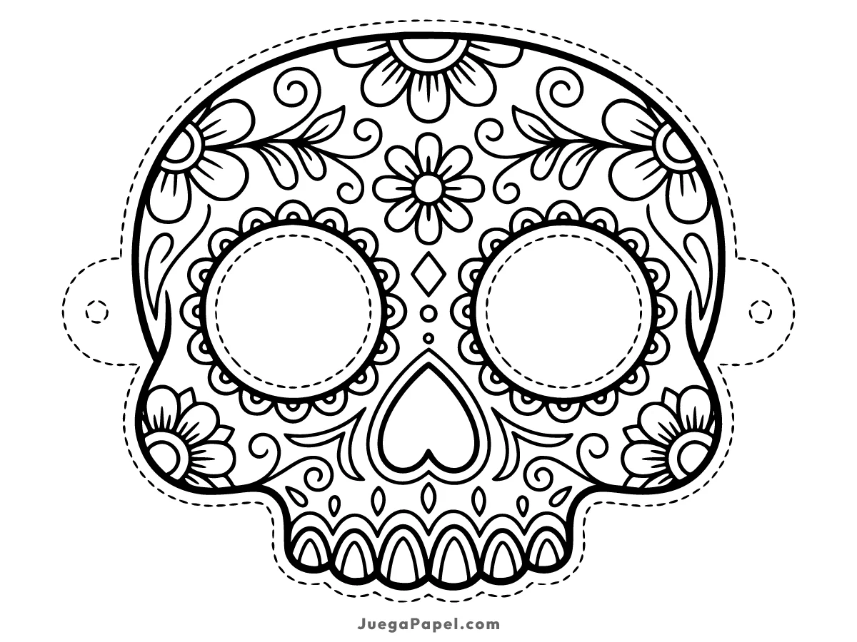 Careta recortable para imprimir, pintar y recortar de Calavera de Azucar Mexicana Decorada