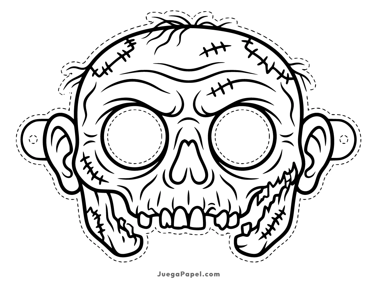 Careta recortable para imprimir, pintar y recortar de Calavera Zombi