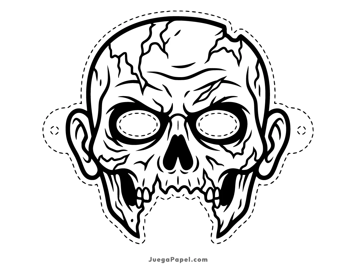 Careta recortable para imprimir, pintar y recortar de Calavera Zombie de Halloween