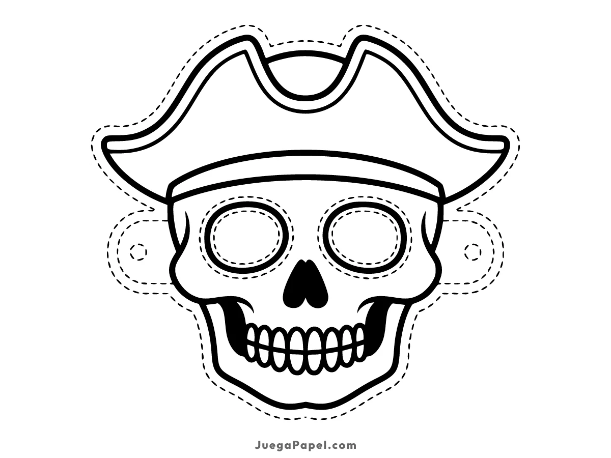 Careta recortable para imprimir, pintar y recortar de Capitán Esqueleto Con Sombrero