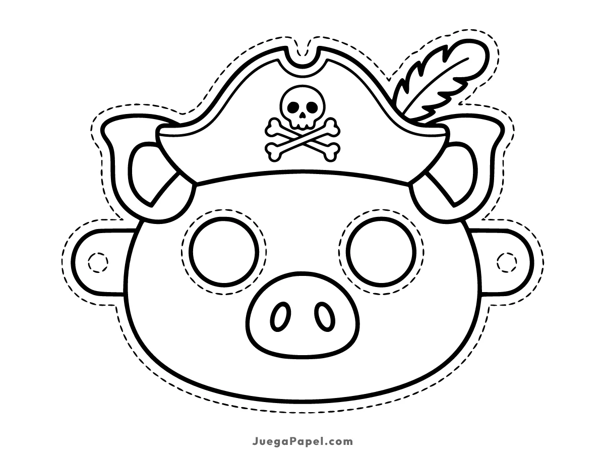 Careta recortable para imprimir, pintar y recortar de Cerdo Pirata