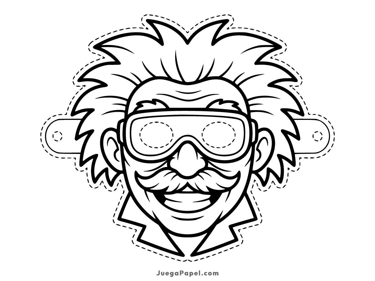 Careta recortable para imprimir, pintar y recortar de Científico Loco Con Gafas y Bigote