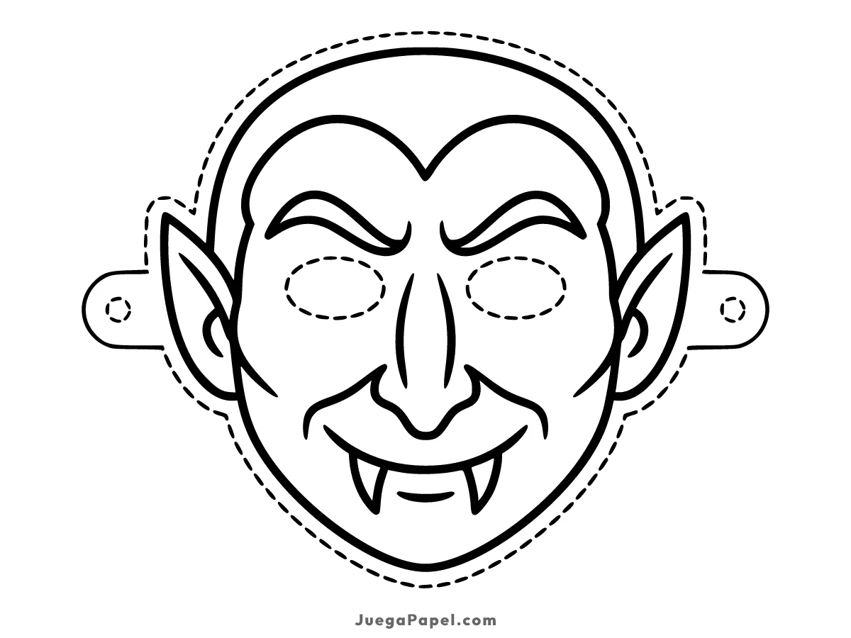 Careta recortable para imprimir, pintar y recortar de Conde Drácula Sonriendo Con Colmillos