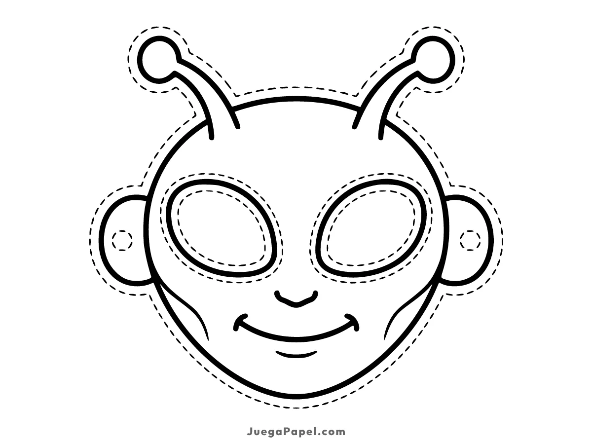 Careta recortable para imprimir, pintar y recortar de Extraterrestre Simpático Con Grandes Antenas