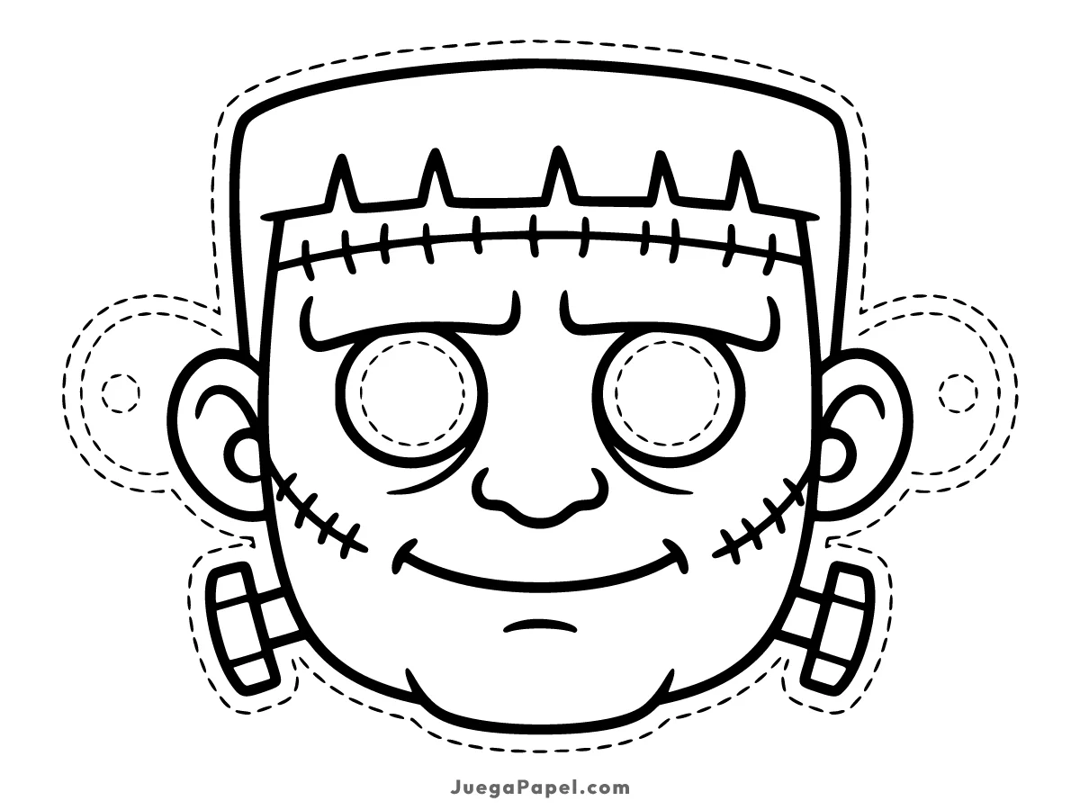 Careta recortable para imprimir, pintar y recortar de Frankenstein Sonriente de Halloween