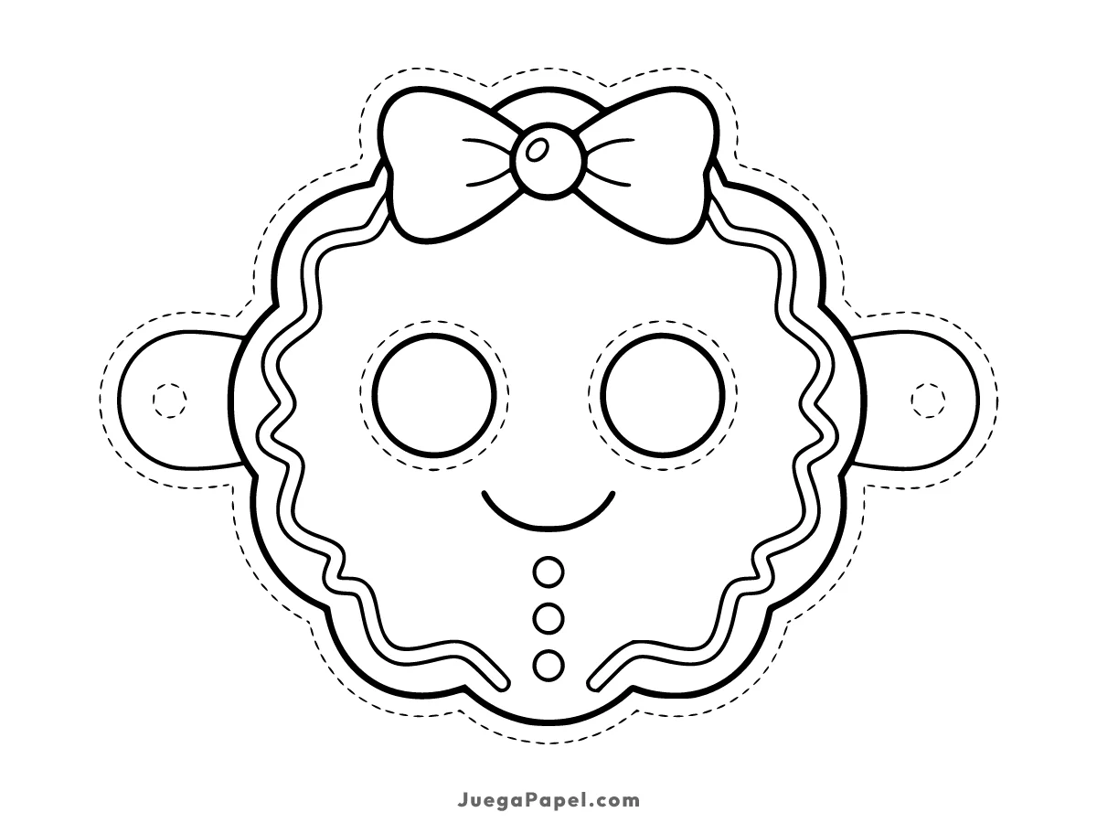 Careta recortable para imprimir, pintar y recortar de Galleta de Jengibre Navideña Dulce