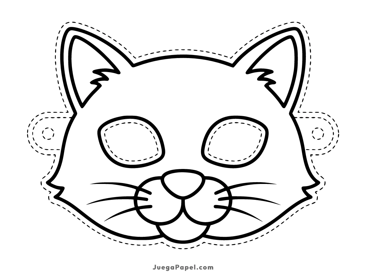 Careta recortable para imprimir, pintar y recortar de Gatito Juguetón Con Bigotes