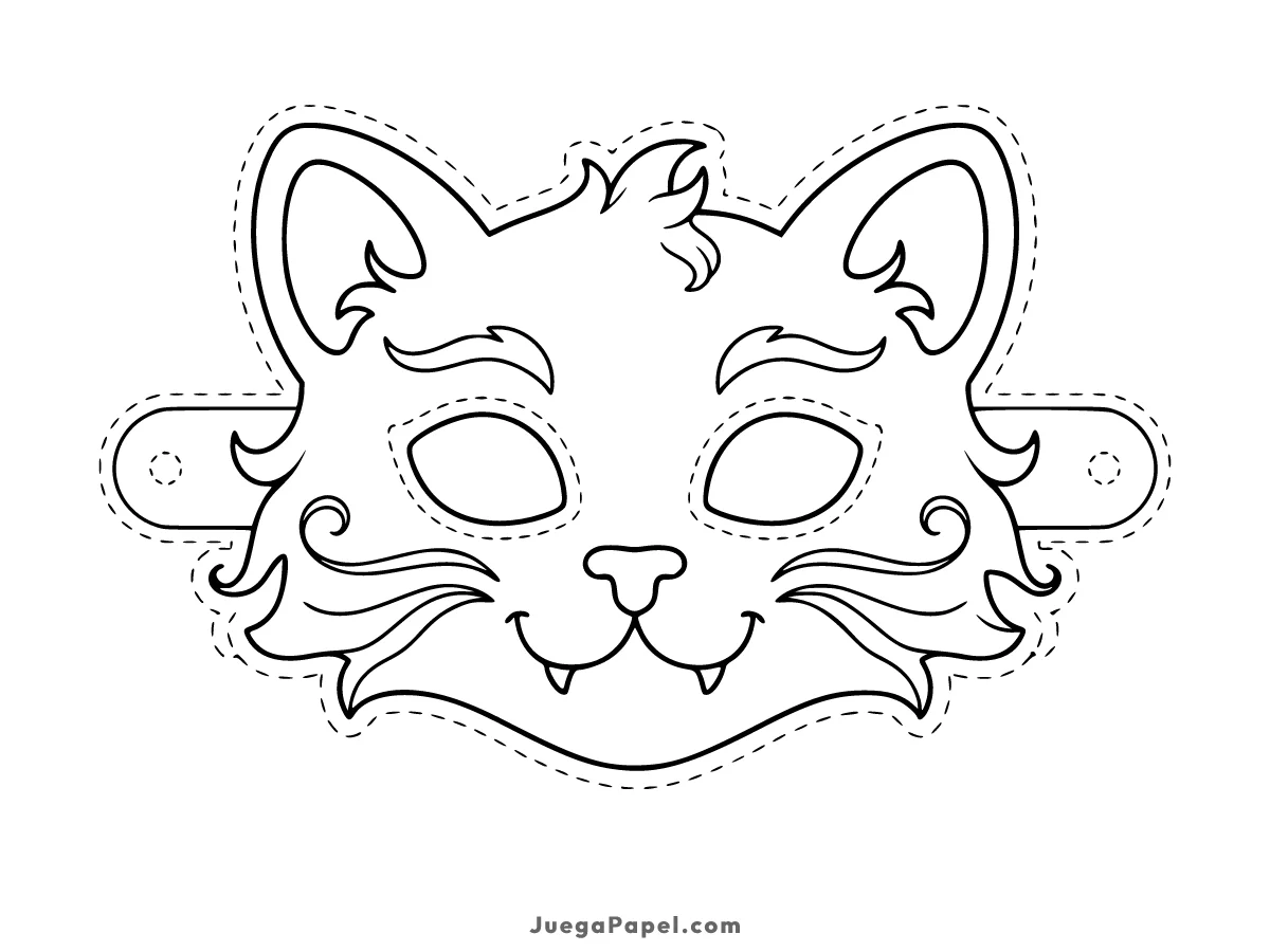 Careta recortable para imprimir, pintar y recortar de Gato Con Orejas Puntiagudas