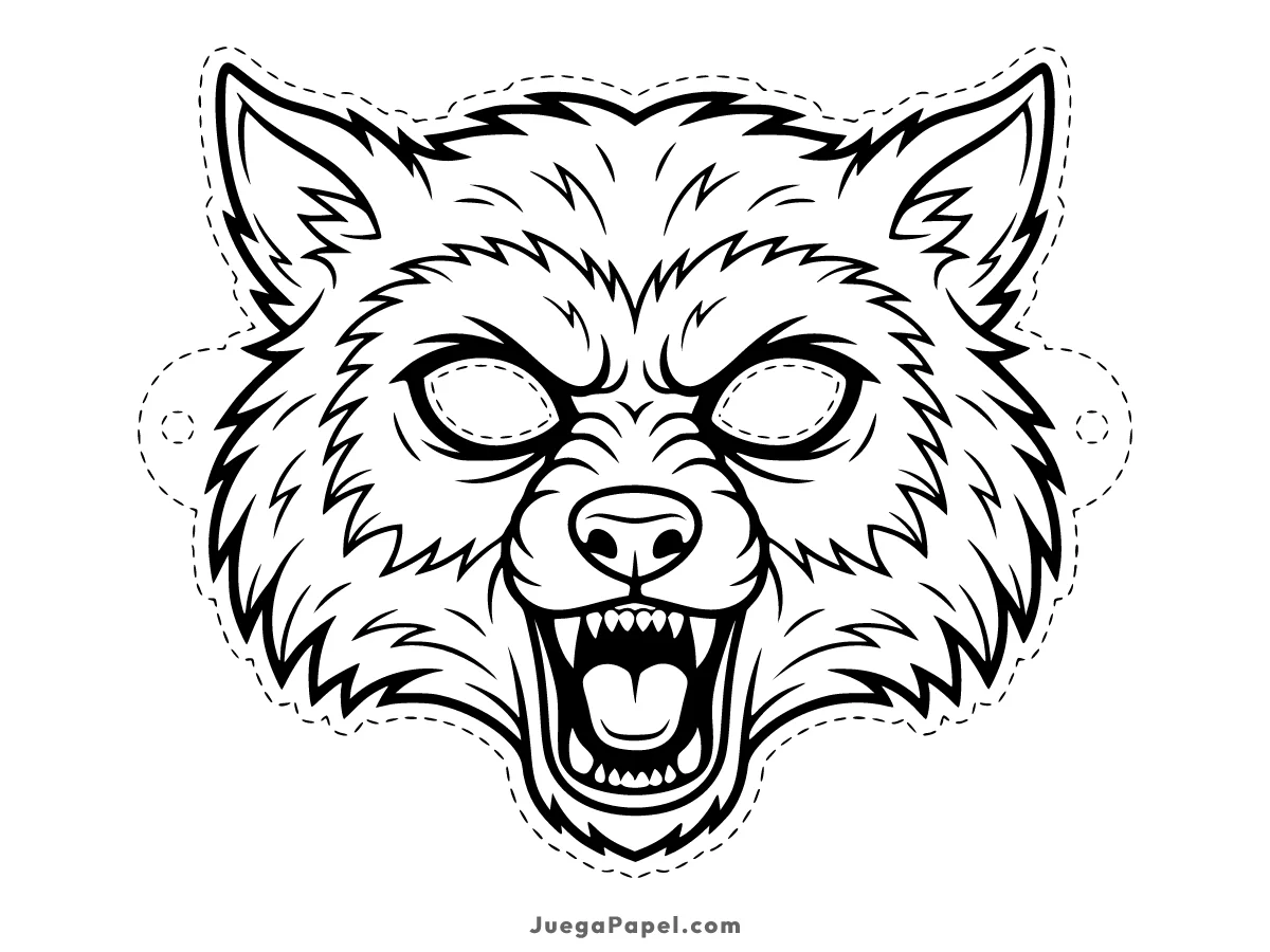 Careta recortable para imprimir, pintar y recortar de Hombre Lobo Rugiendo Con Furia