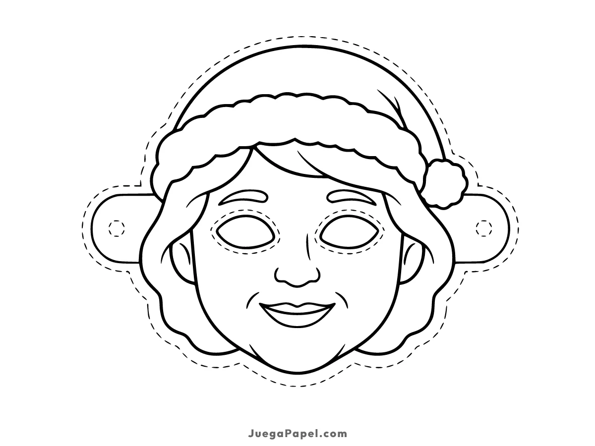 Careta recortable para imprimir, pintar y recortar de Mama Noel Sonriente y Amable