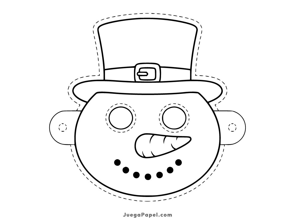 Careta recortable para imprimir, pintar y recortar de Muñeco de Nieve Con Sombrero Elegante