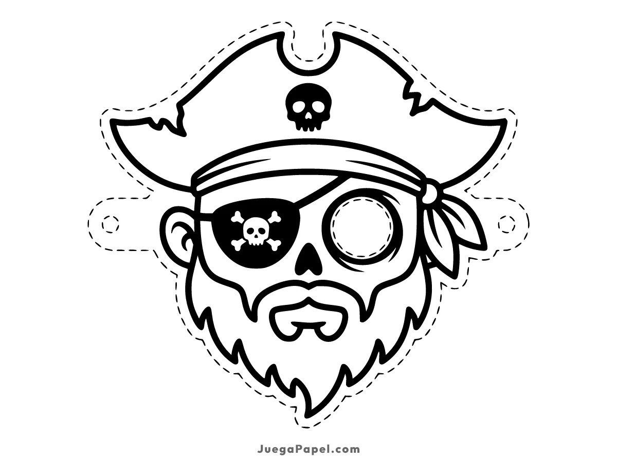 Careta recortable para imprimir, pintar y recortar de Pirata Con Parche y Sombrero