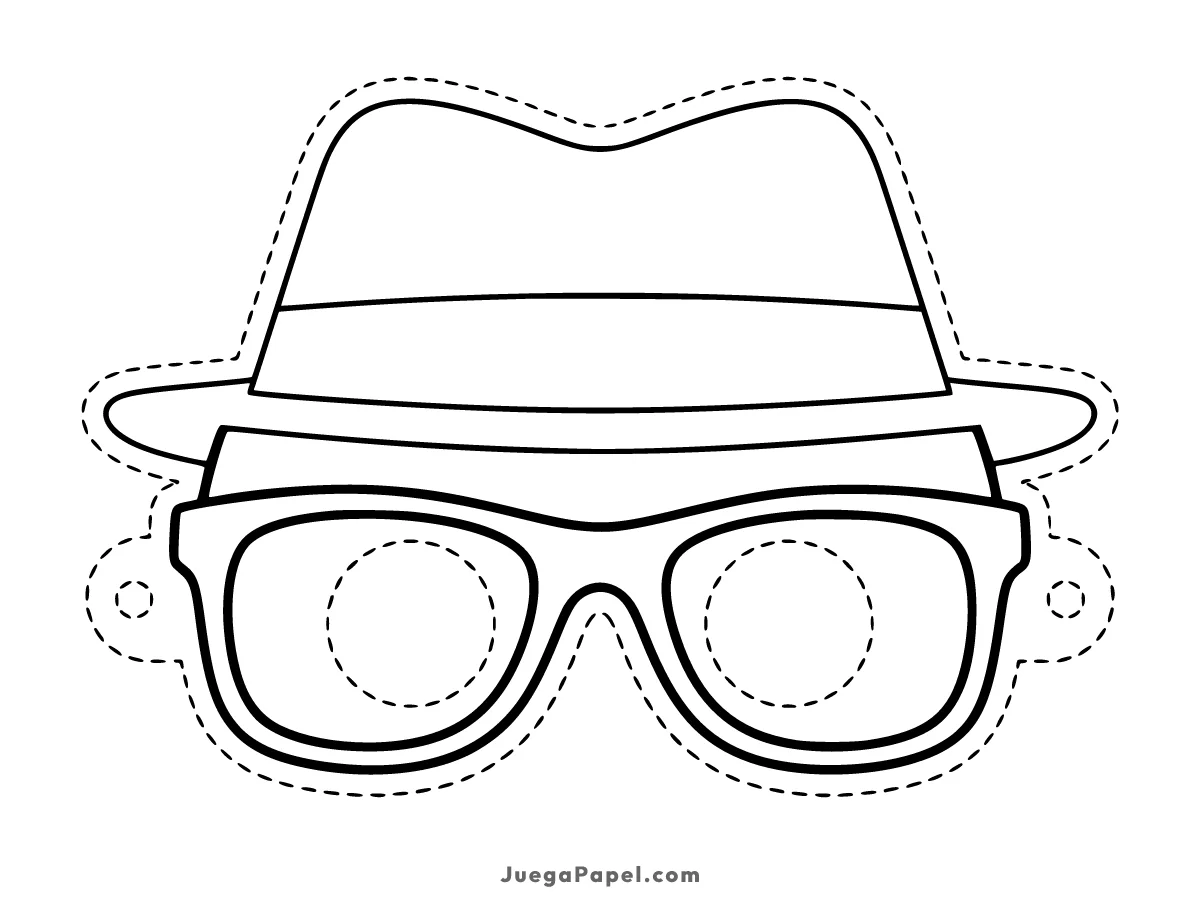 Careta recortable para imprimir, pintar y recortar de Sombrero y Gafas de Hombre Invisible