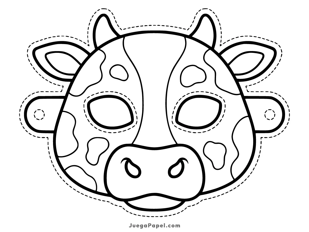 Careta recortable para imprimir, pintar y recortar de Vaca