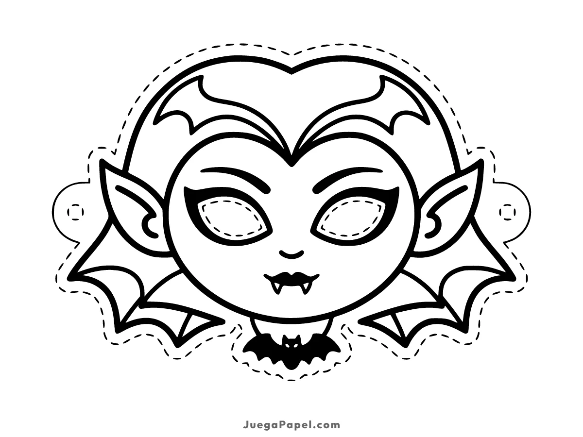 Careta recortable para imprimir, pintar y recortar de Vampira Gótica Con Alas de Murciélago