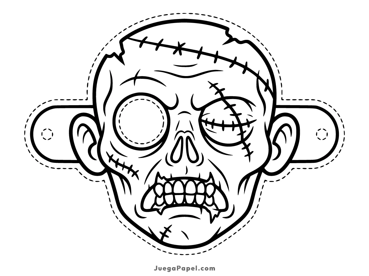 Careta recortable para imprimir, pintar y recortar de Zombie Tuerto Con Cicatrices