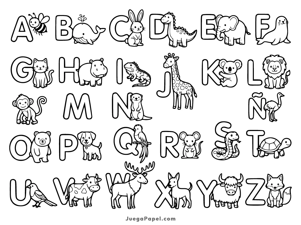 Dibujo para colorear e imprimir de Abecedario de Animales