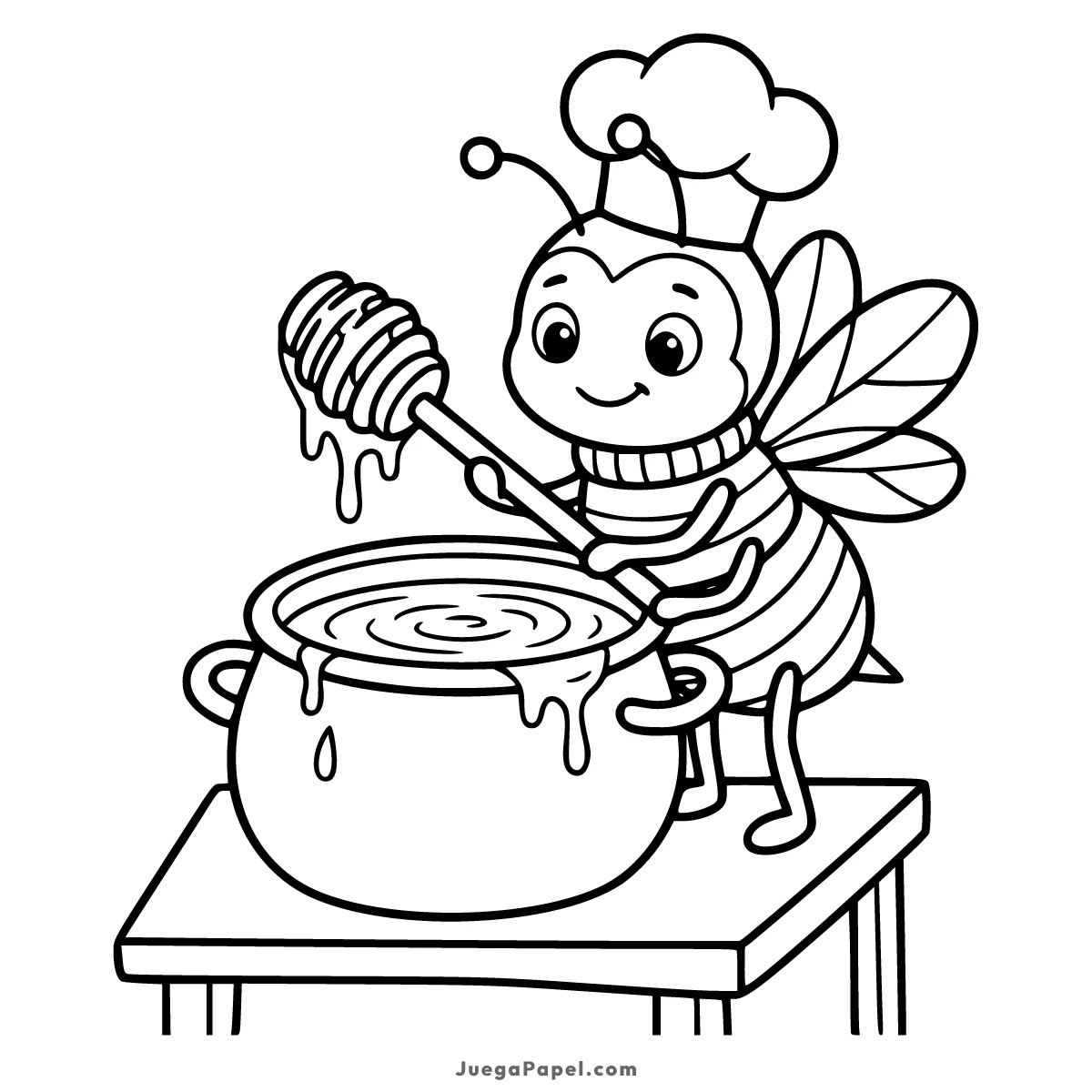 Dibujo para colorear e imprimir de Abeja Cocinera Preparando Miel