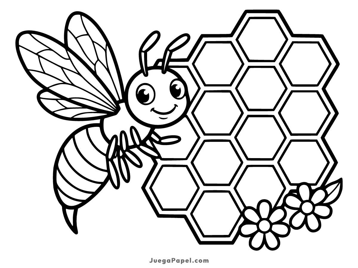 Dibujo para colorear e imprimir de Abeja en Colmena