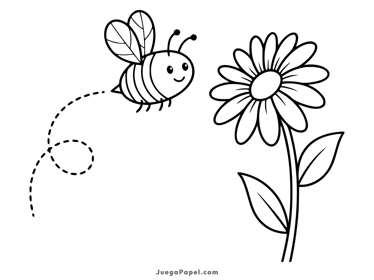 Dibujo para colorear e imprimir de Abeja Volando a una Flor