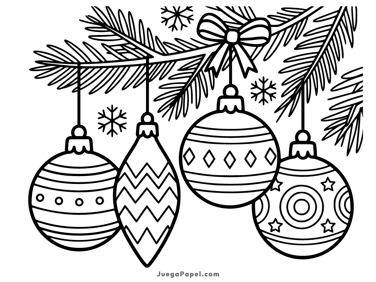 Dibujo para colorear e imprimir de Adornos Colgantes Del Árbol Navideño