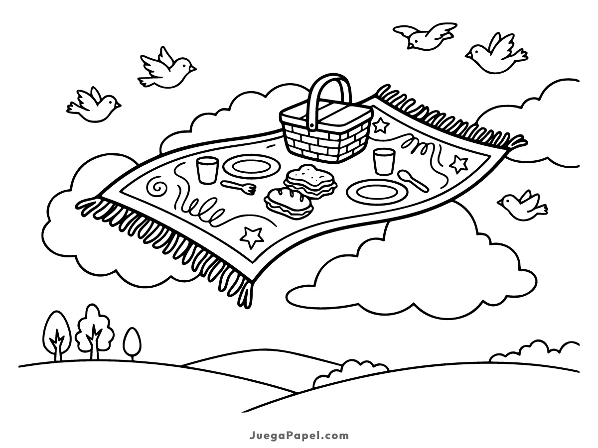 Dibujo para colorear e imprimir de Alfombra Mágica de Picnic