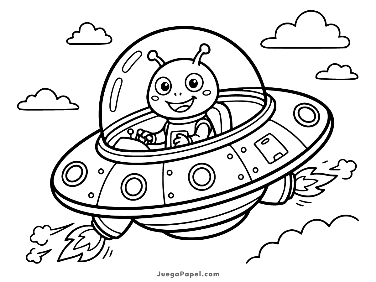 Dibujo para colorear e imprimir de Alien en Ovni