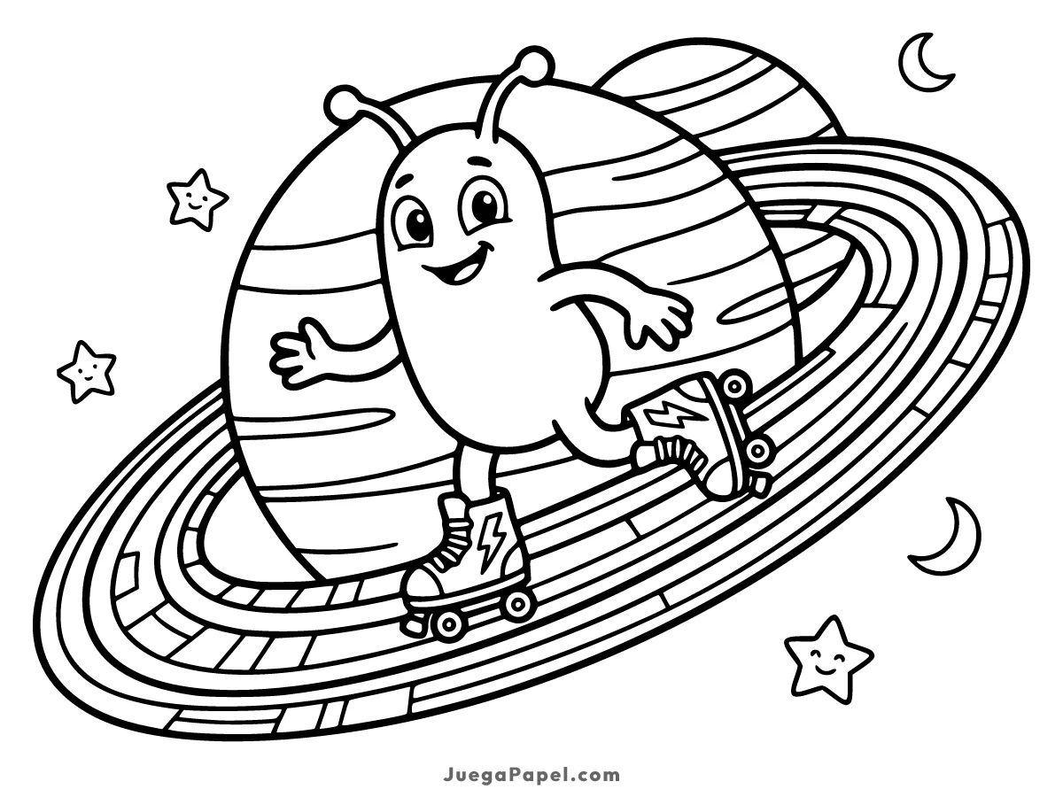 Dibujo para colorear e imprimir de Alien Patinador
