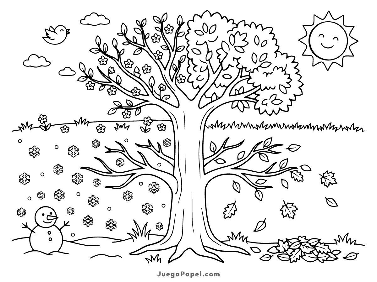 Dibujo para colorear e imprimir de Árbol de Las Estaciones