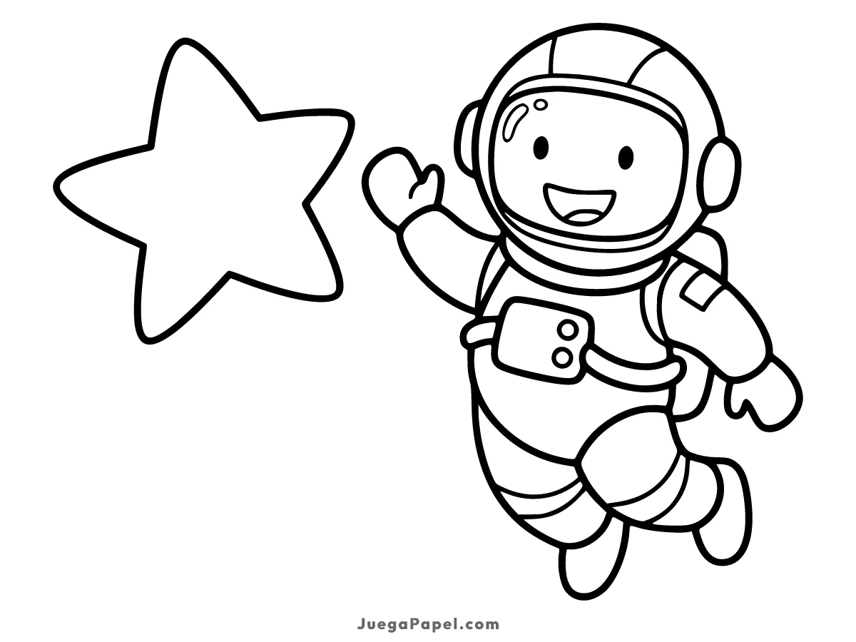 Dibujo para colorear e imprimir de Astronauta Feliz Saludando a una Estrella