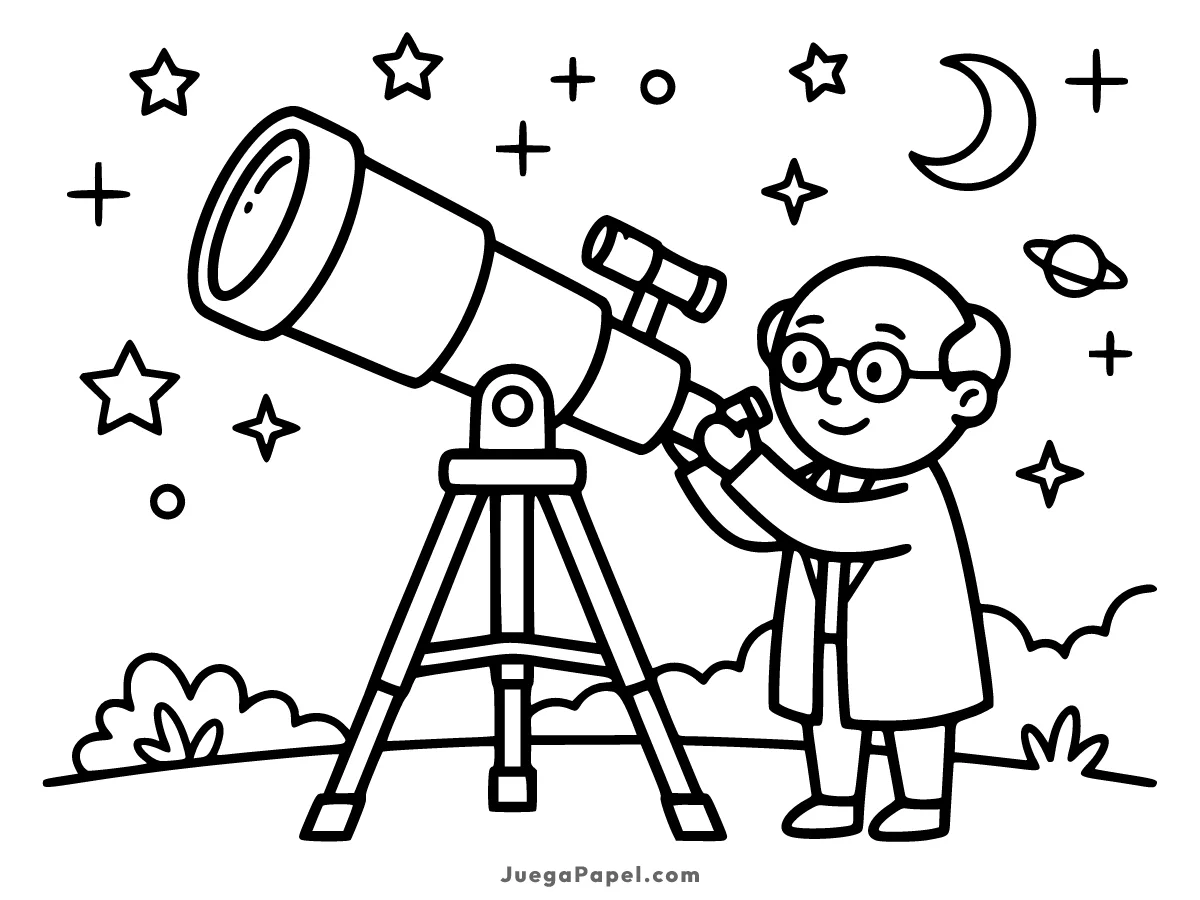 Dibujo para colorear e imprimir de Astrónomo Mirando Estrellas