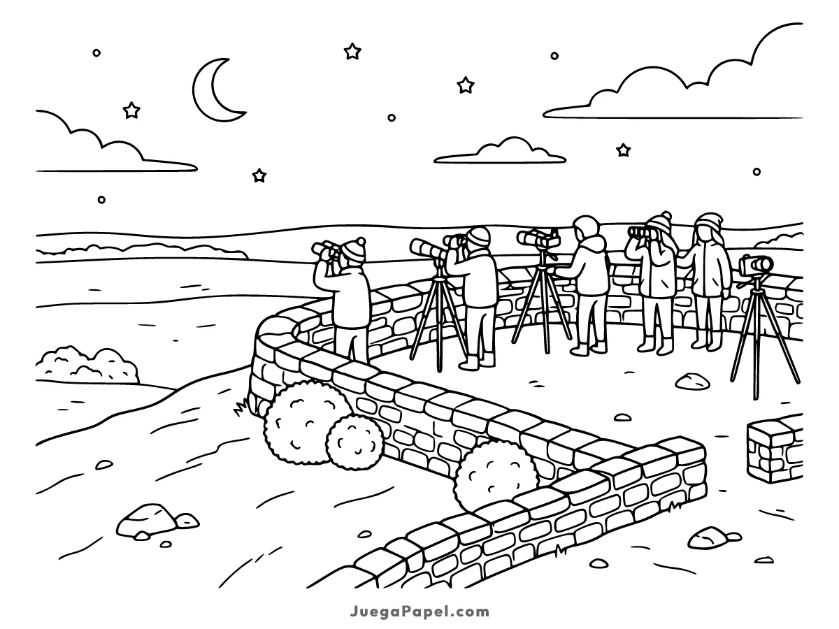 Dibujo para colorear e imprimir de Astrónomos Mirando El cielo