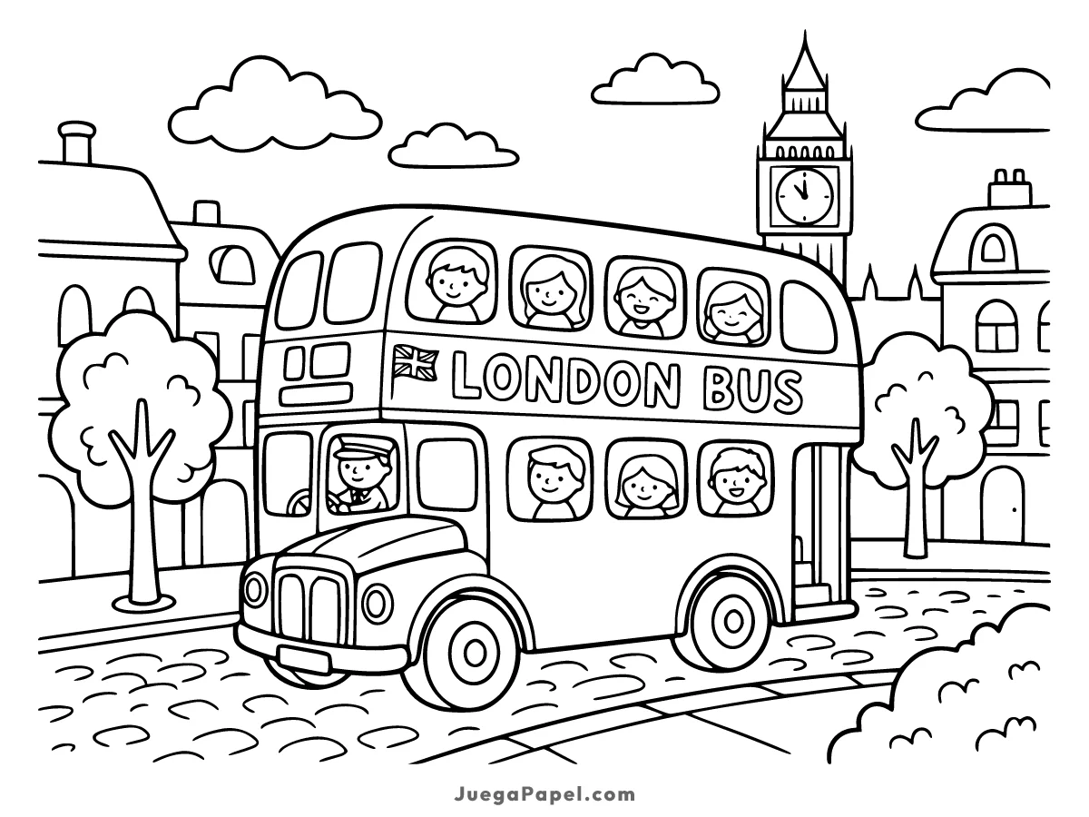 Dibujo para colorear e imprimir de Autobús de Dos Pisos en Londres