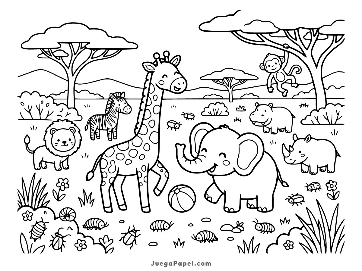 Dibujo para colorear e imprimir de Aventuras de Animales en la Sabana