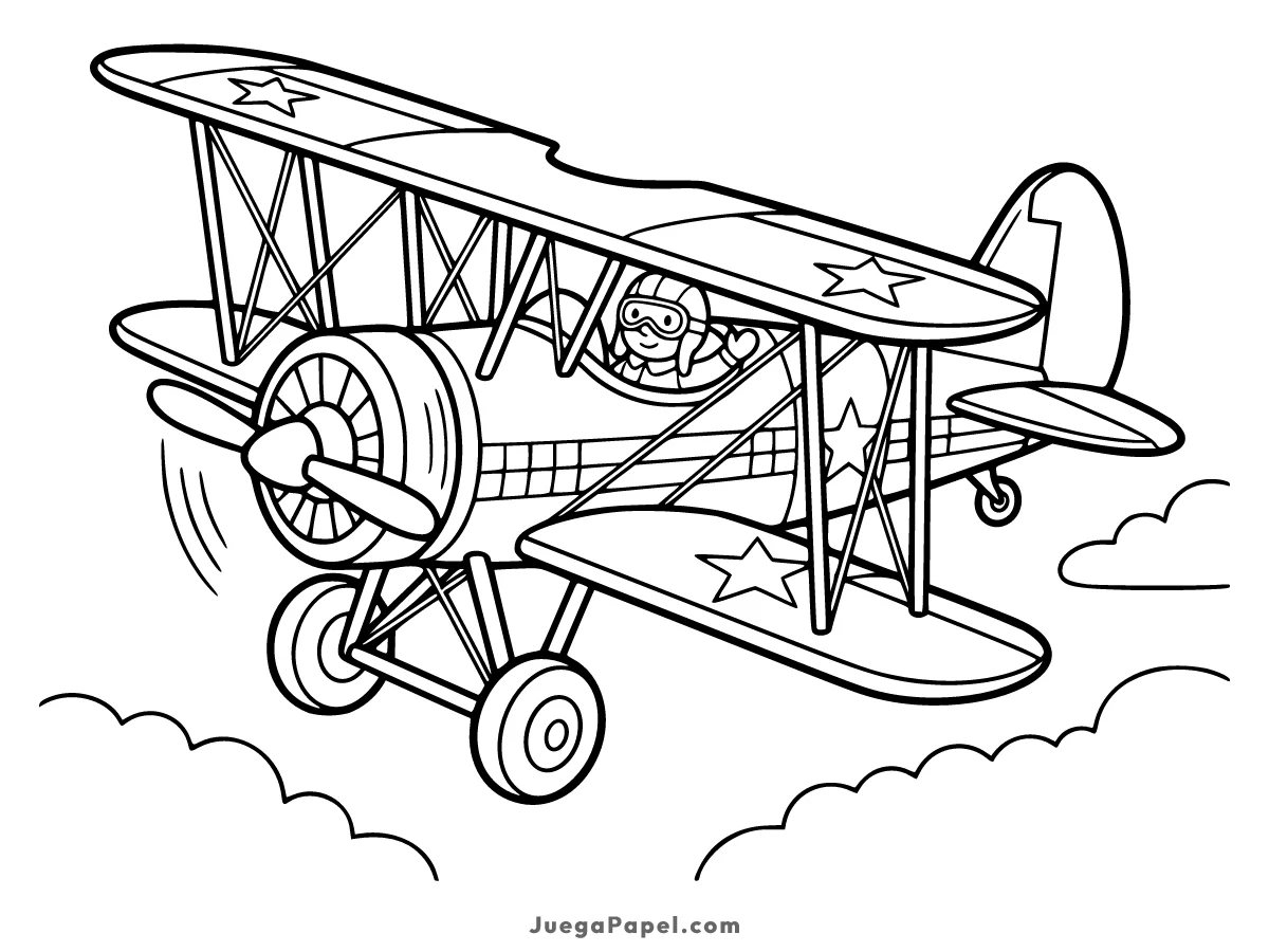 Dibujo para colorear e imprimir de Avión Biplano