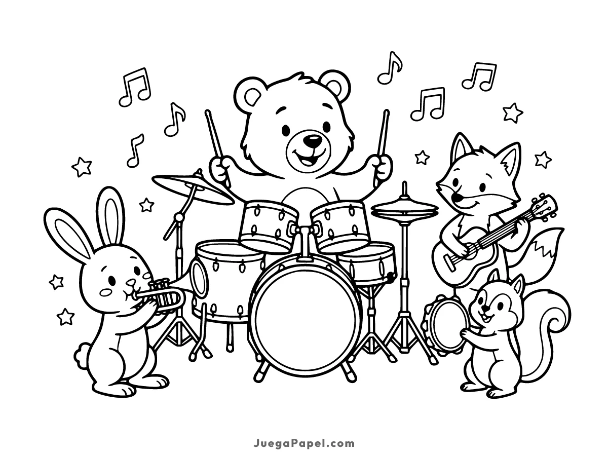 Dibujo para colorear e imprimir de Banda de Animales Músicos