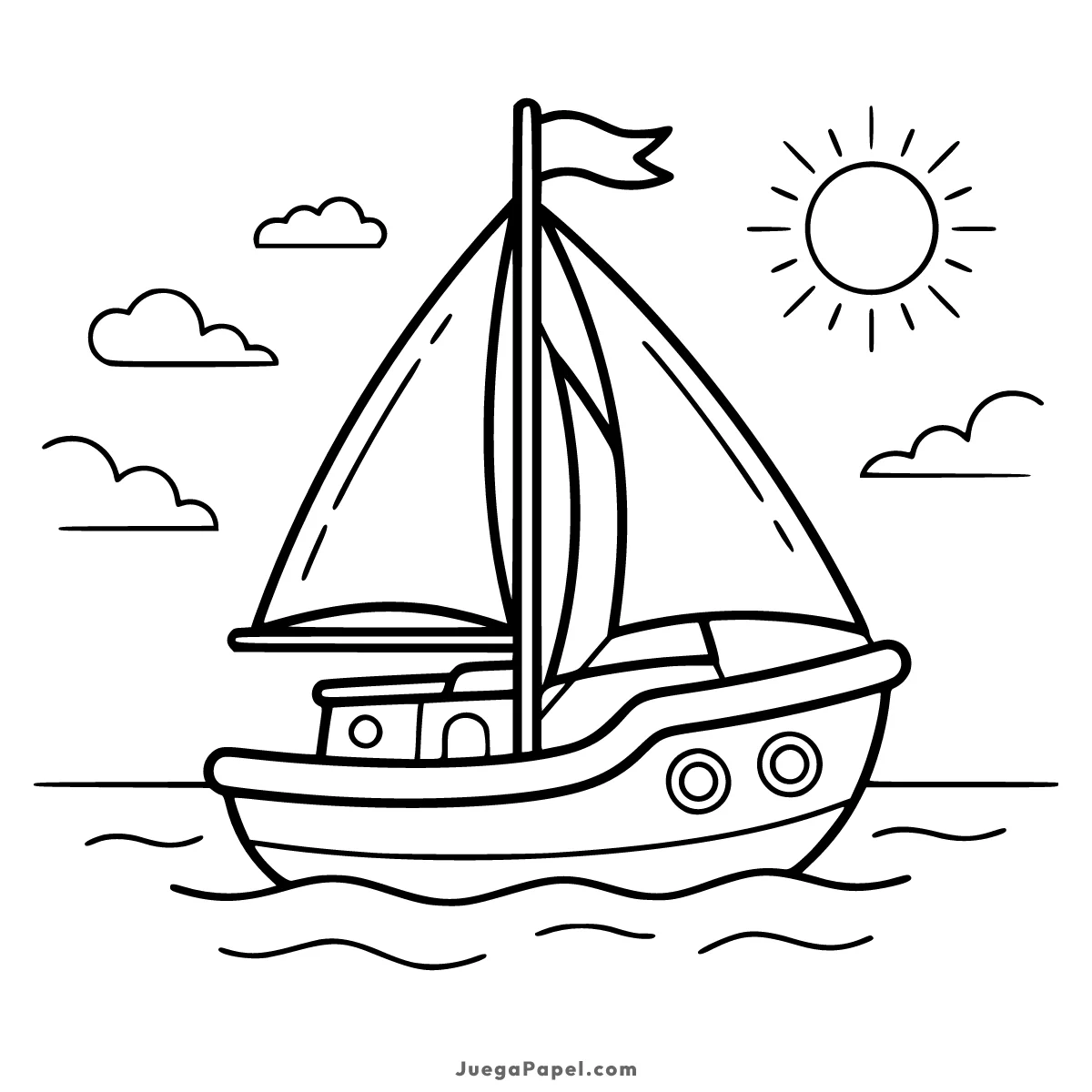 Dibujo para colorear e imprimir de Barco de Vela Navegando en el Mar