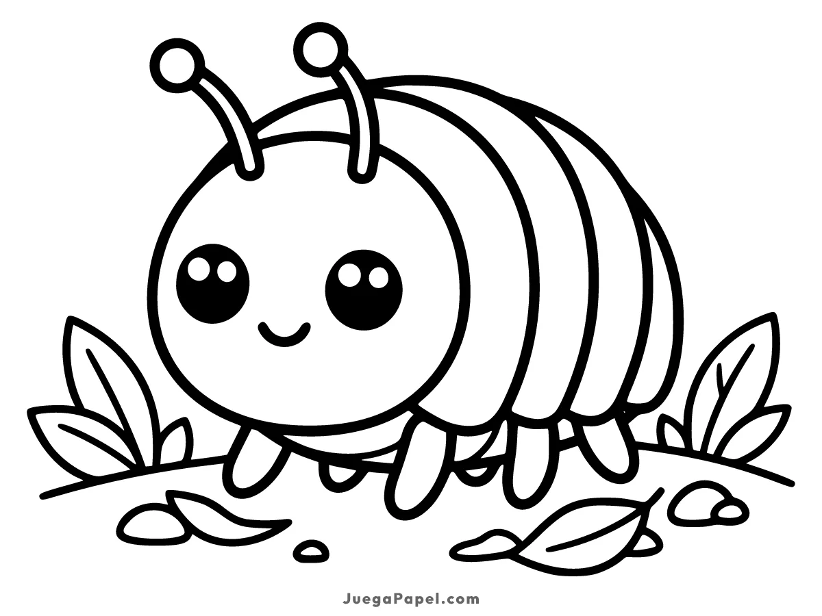 Dibujo para colorear e imprimir de Bicho Bola Kawaii en el Jardín