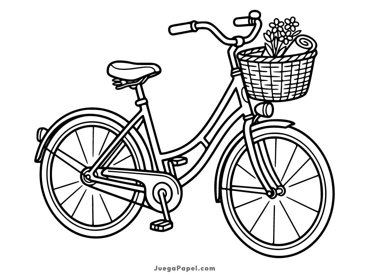 Dibujo para colorear e imprimir de Bicicleta con Cesta de Flores