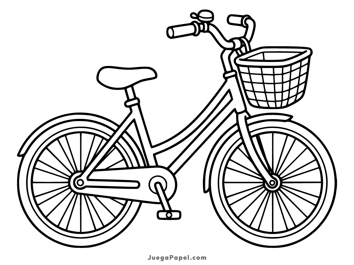 Dibujo para colorear e imprimir de Bicicleta con Cesta y Timbre