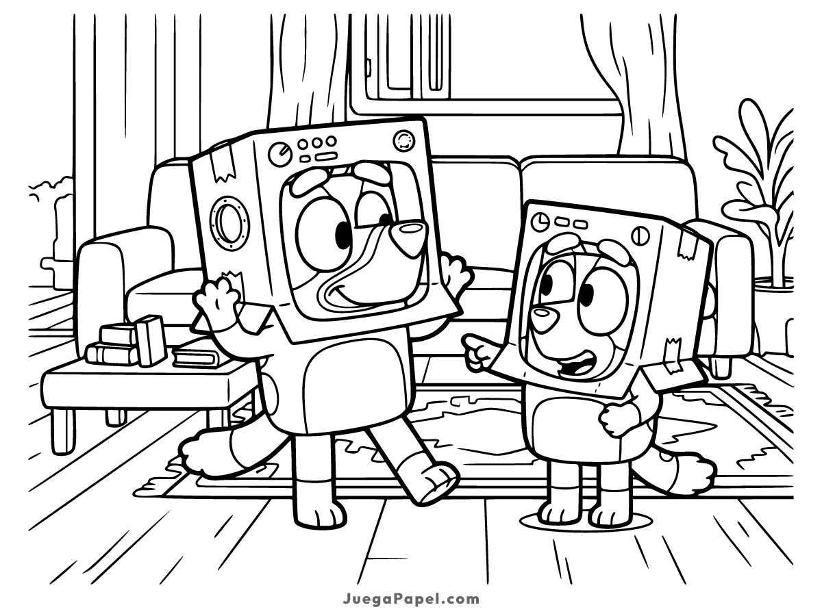 Dibujo para colorear e imprimir de Bluey y Bingo