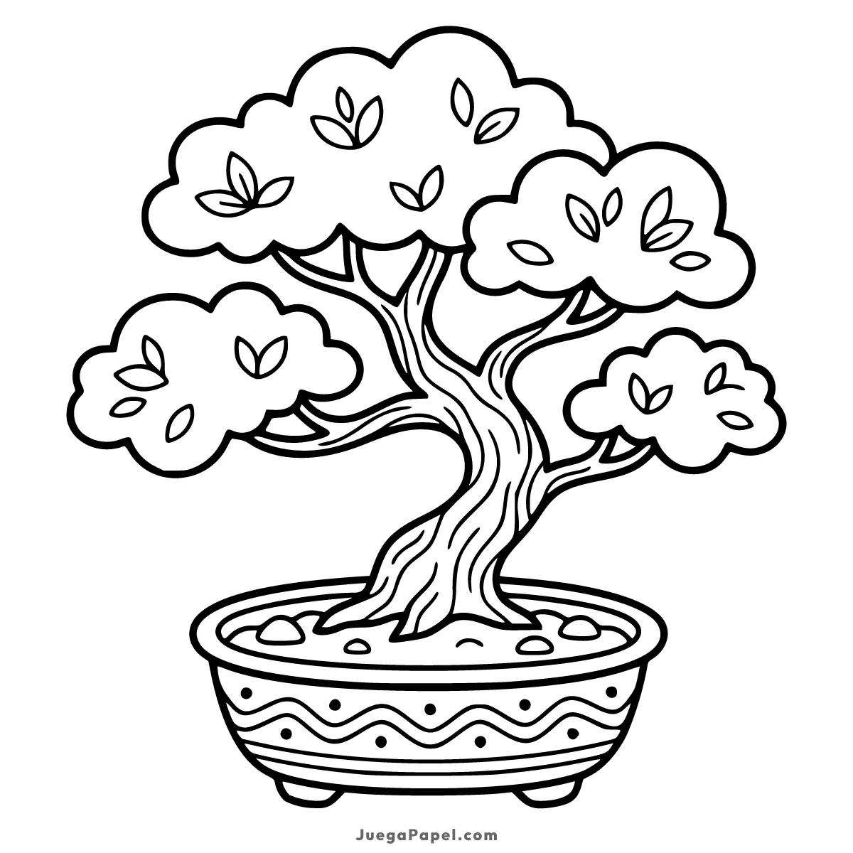 Dibujo para colorear e imprimir de Bonsái Tradicional en Maceta Decorada