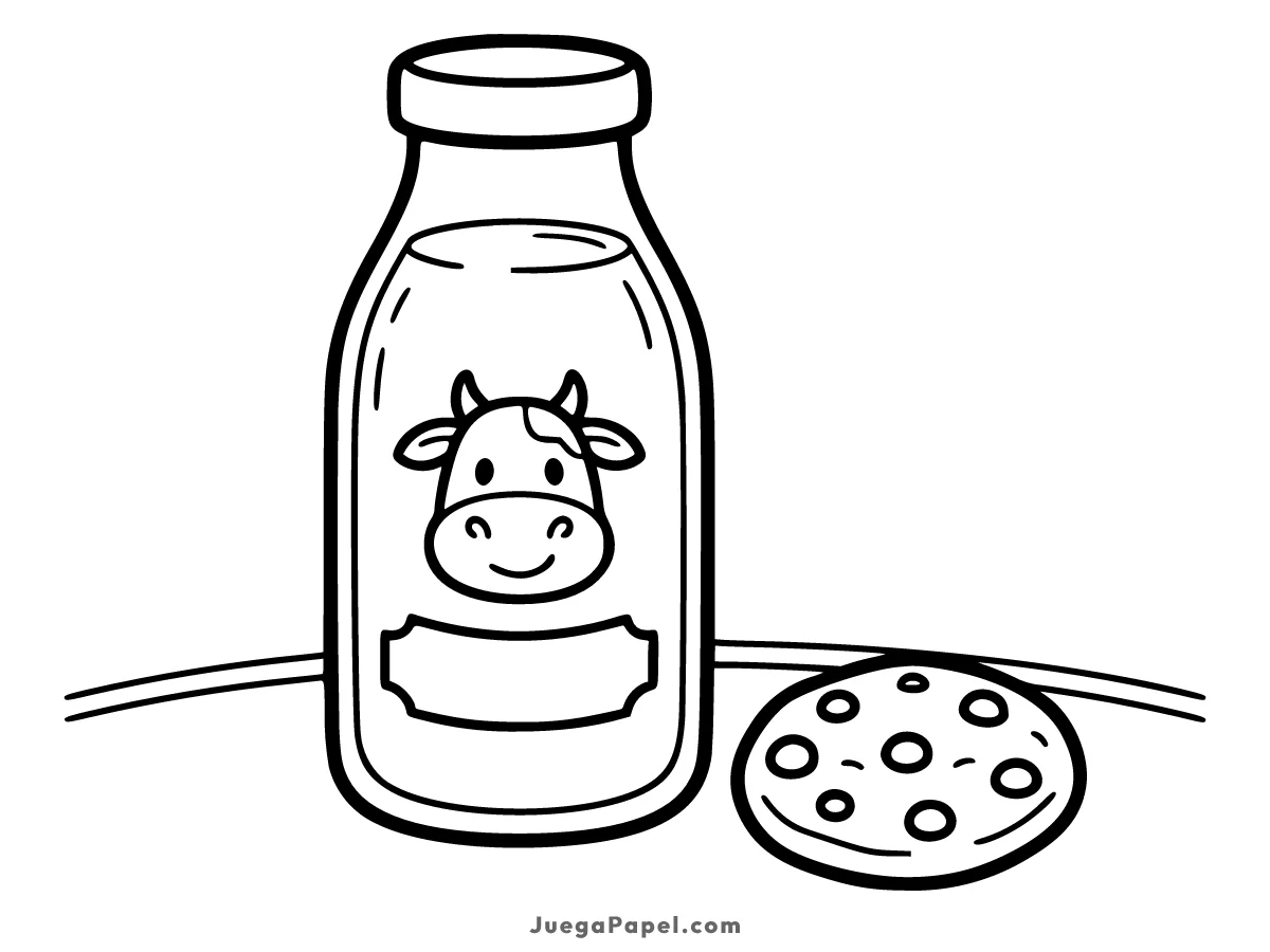Dibujo para colorear e imprimir de Botella de Leche con Galleta