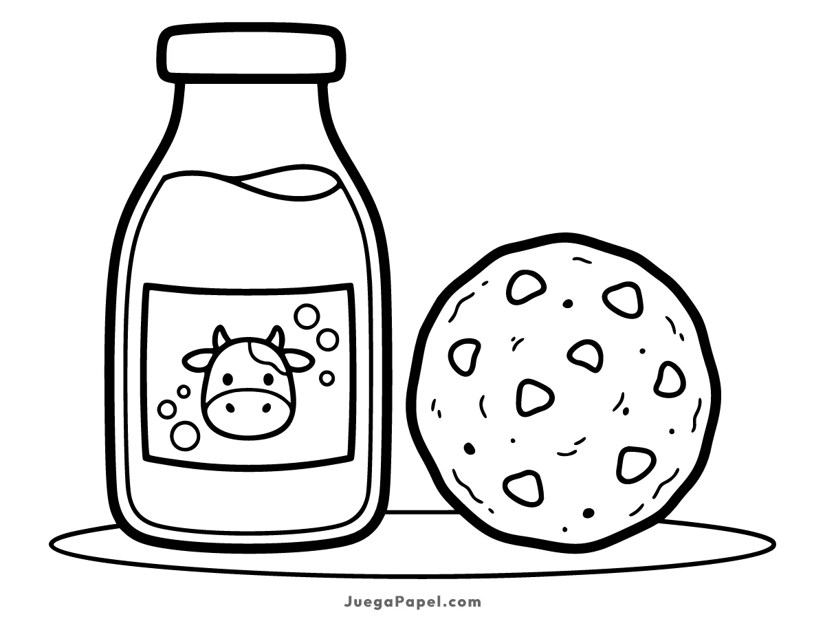 Dibujo para colorear e imprimir de Botella de Leche con Galleta Riquísima