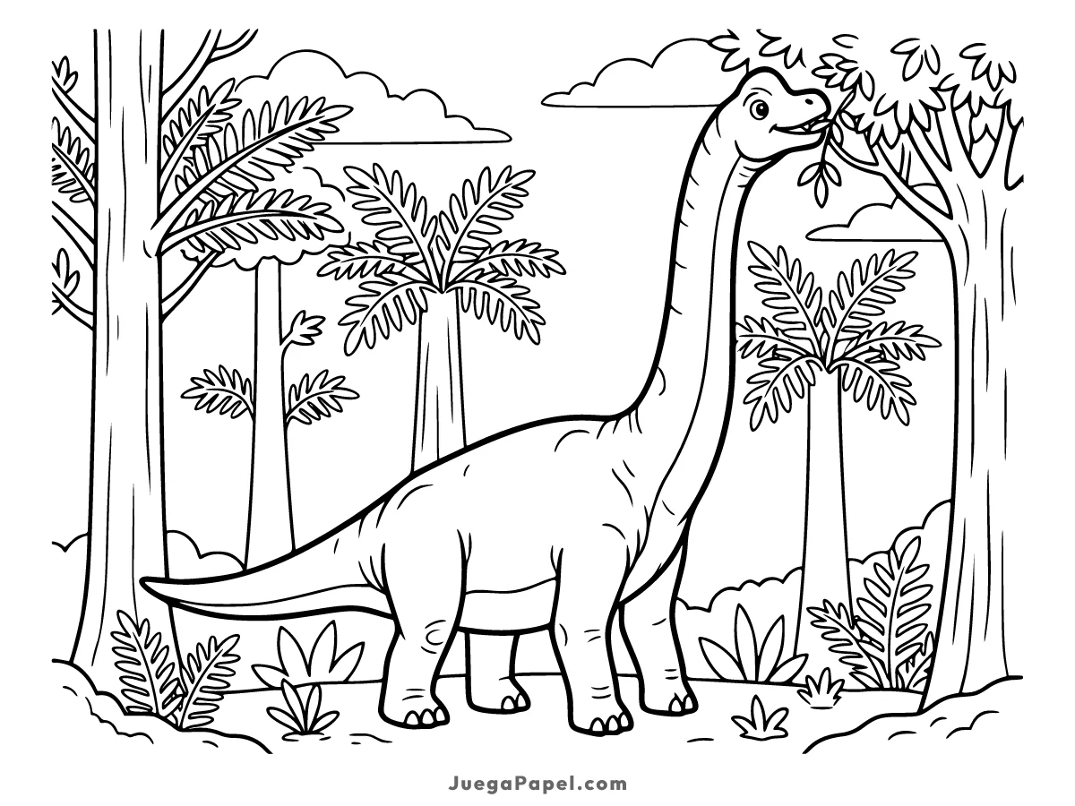 Dibujo para colorear e imprimir de Brachiosaurus en el Bosque