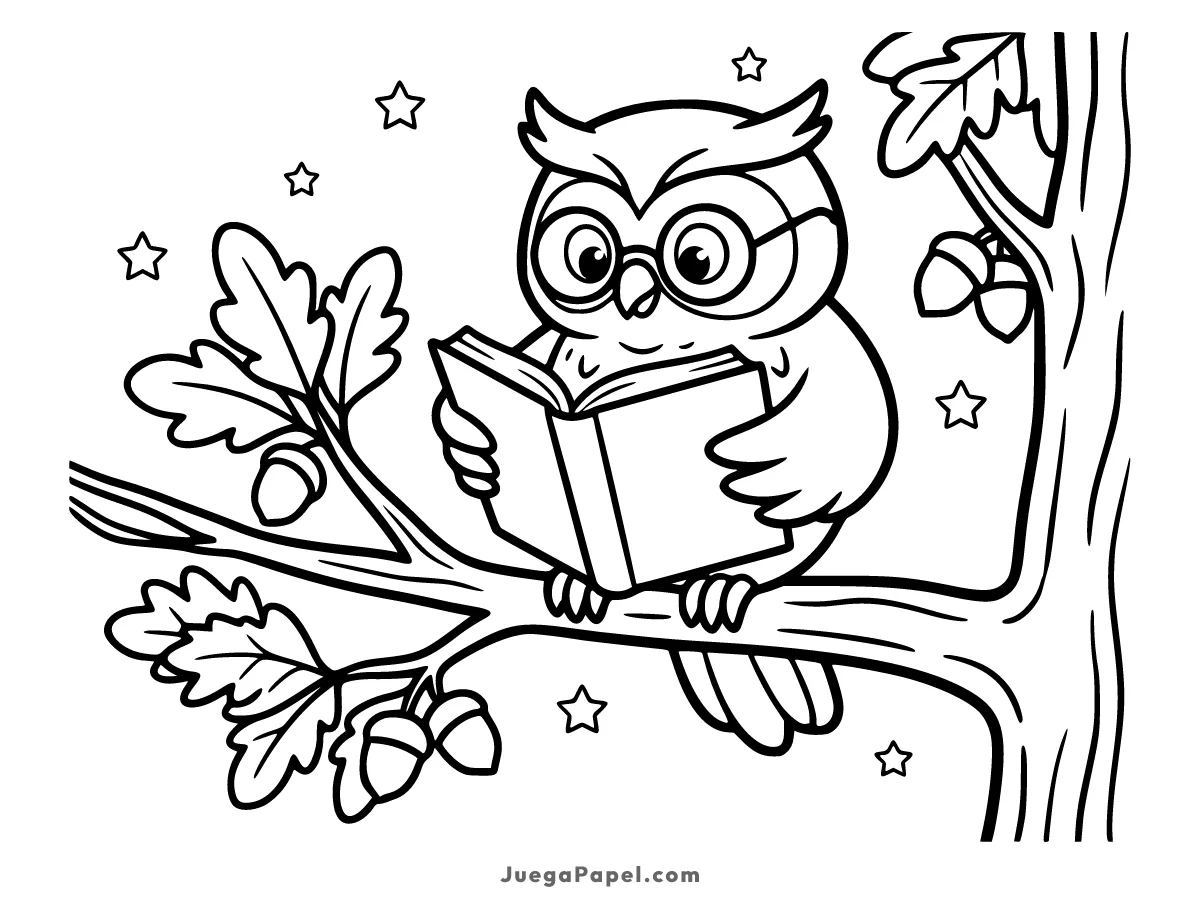 Dibujo para colorear e imprimir de Búho Leyendo